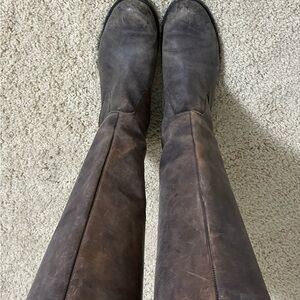 Rustic Studded  Brown Leather Knee-High Boots